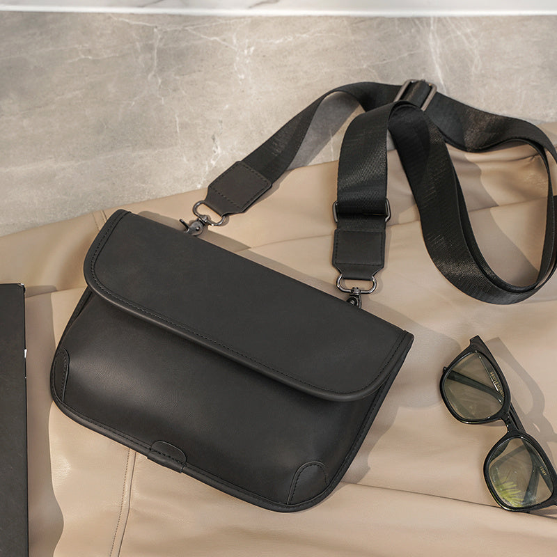 Premium Leather Plaid Check Shoulder Bag For Men Urban Street Style Crossbody Bag