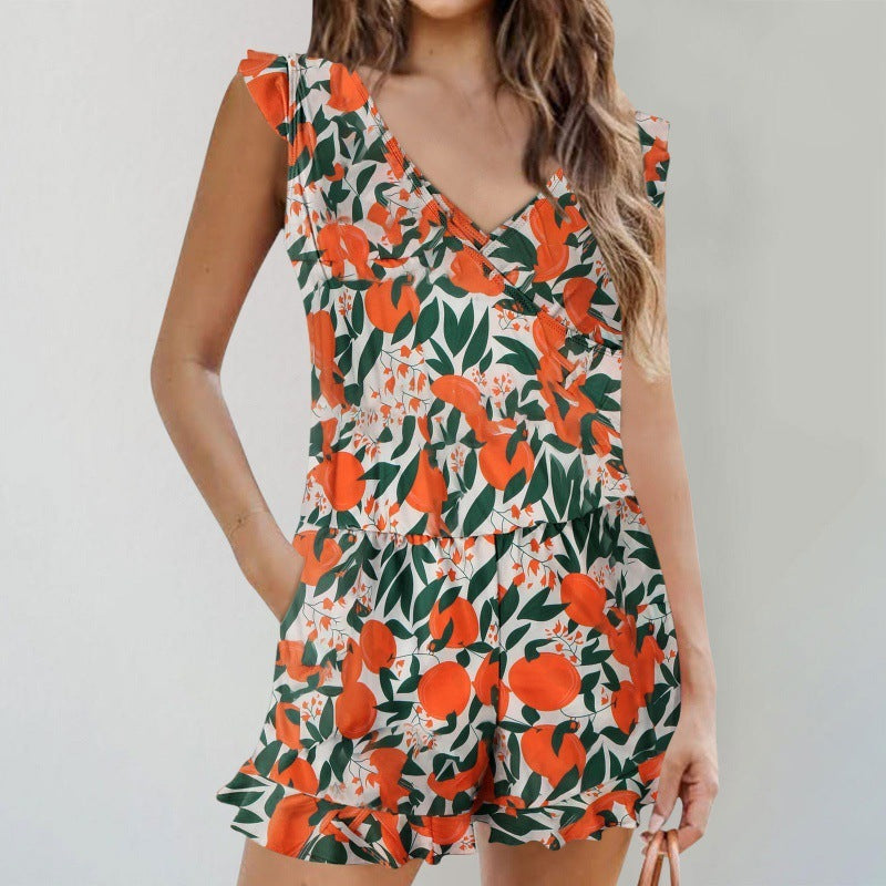 Solid Color Printing Bikini Lotus Leaf Color Slim Fit Fashion Swimwear Women