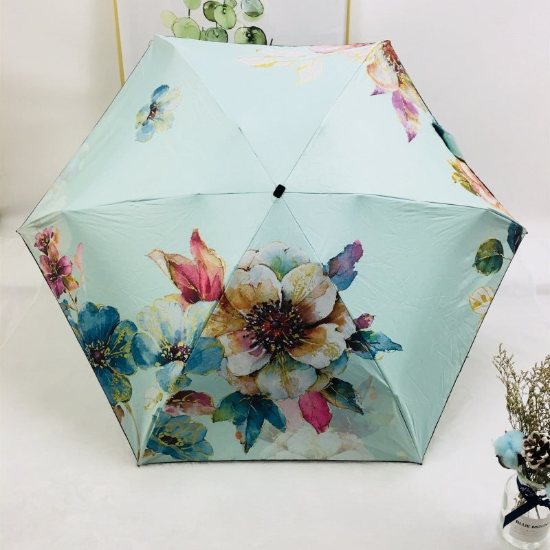 Mini Flat Five-fold Umbrella Vinyl Folding Sun Umbrella Umbrella Dual-use Sun Protection Pocket Umbrella Sun Umbrella For Women