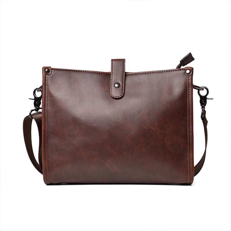 Mens Shoulder Messenger Bag Korean Style Casual Horizontal Retro PU Leather Brown 28 Inch Length