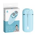 Light blue electric shaver with LED and floating dual-foil heads, PUMSONIC design