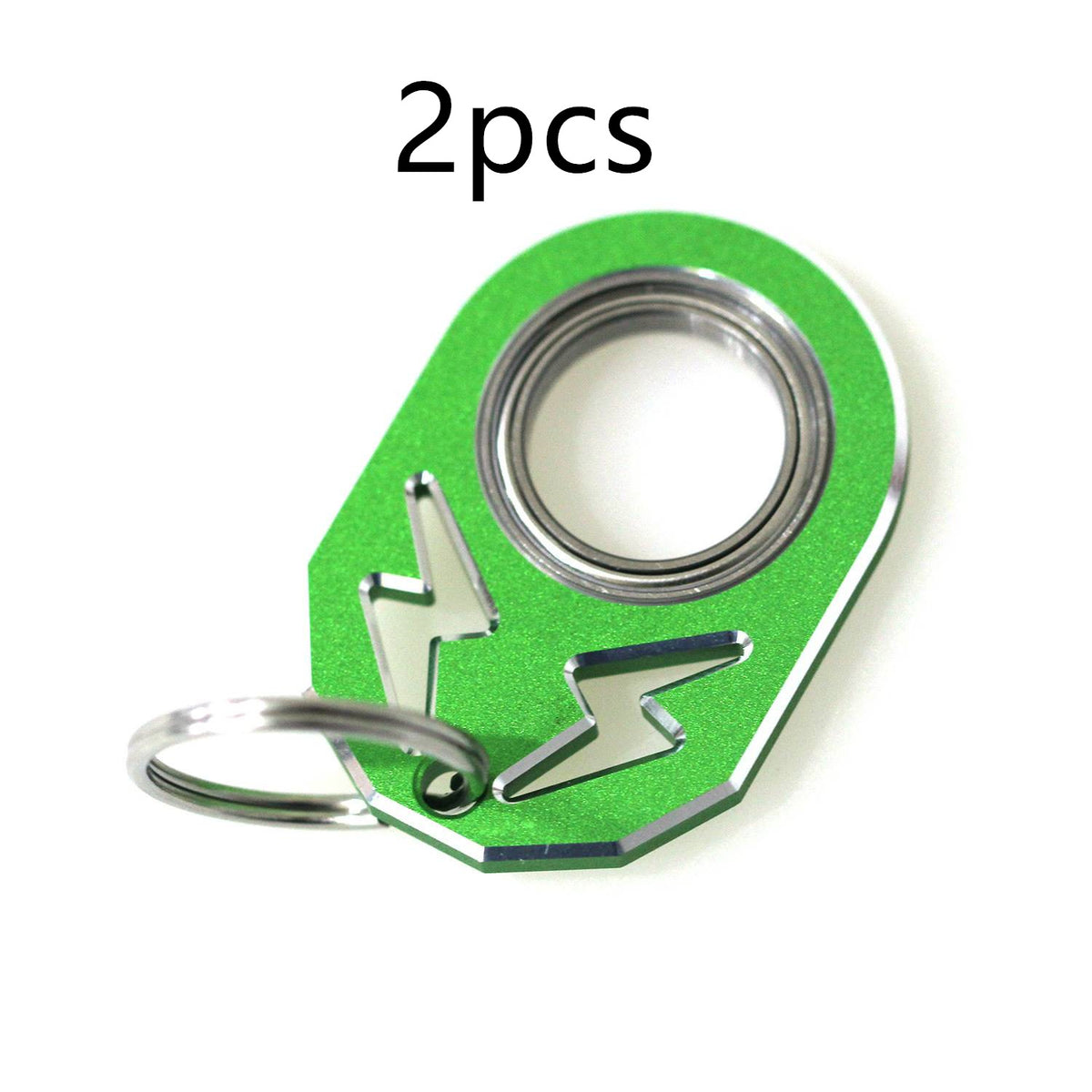 Green rotating key chain with silver ring and hook, labeled 2pcs.