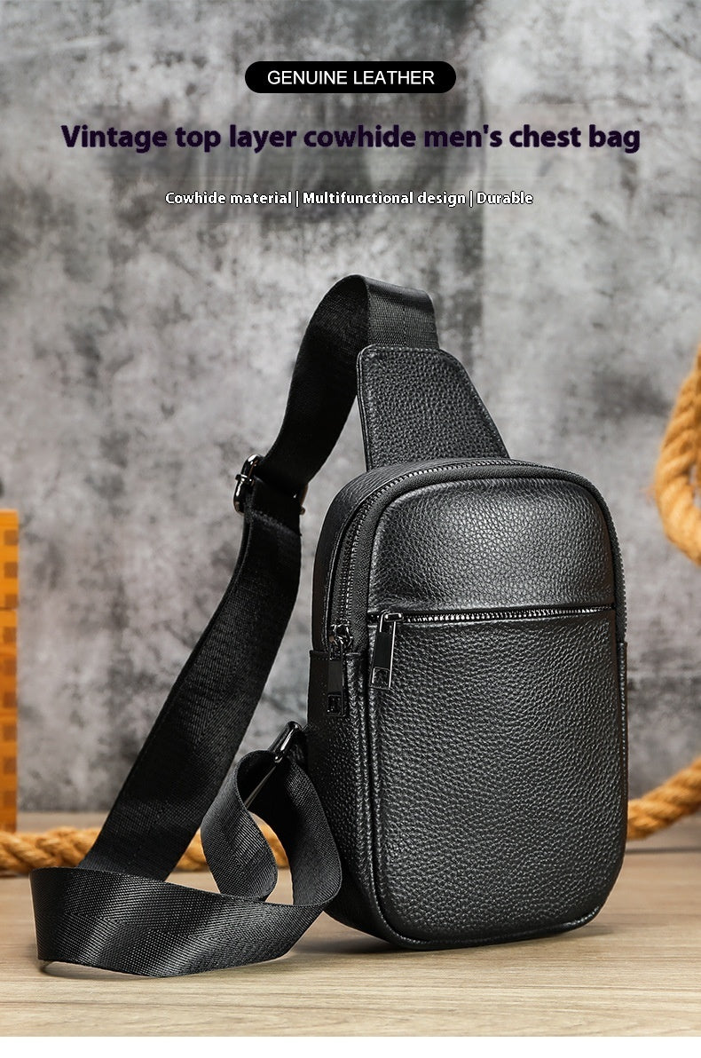 High Texture Casual Genuine Leather Mens Multifunctional Outdoor Crossbody Chest Bag For Daily Use