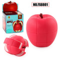 Red apple-shaped puzzle cube toy with segmented lid and hinged pieces