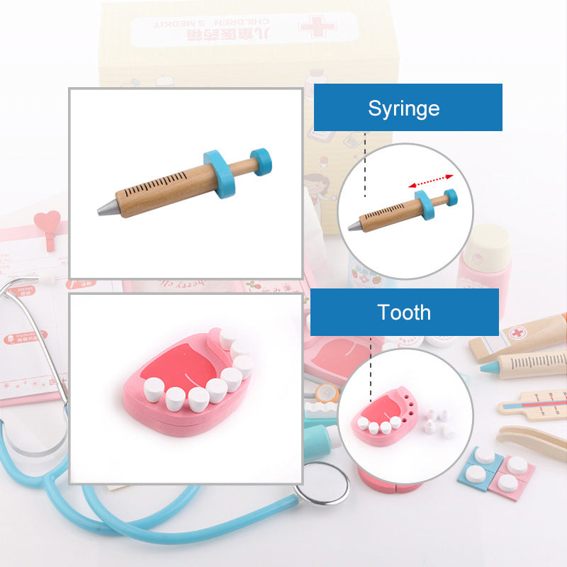 Doctor toy set with syringe and tooth set pieces