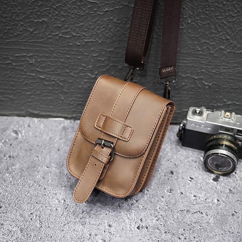 Brown PU Leather Trendy Retro Mini Crossbody Bag For Men Shoulder Phone Bag For Leisure Travel