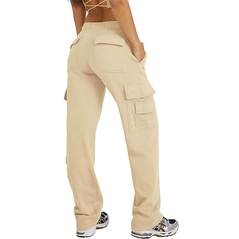 Apricot cargo pants with loose wide-leg fit and stacked flap cargo pockets