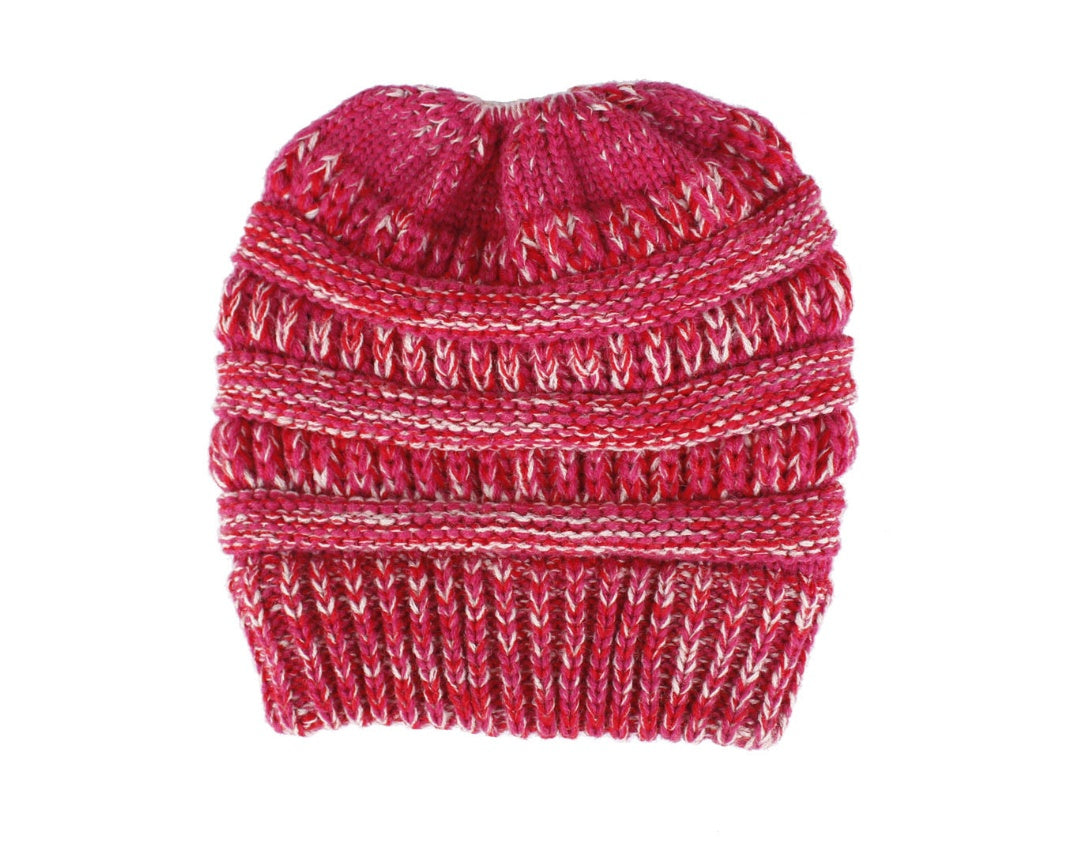 Mixed Color Knitted Wool Beanie - Ladies Ponytail Hat