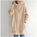 Women’s oversized hooded zip coat in beige, long sleeves with drawstring hood