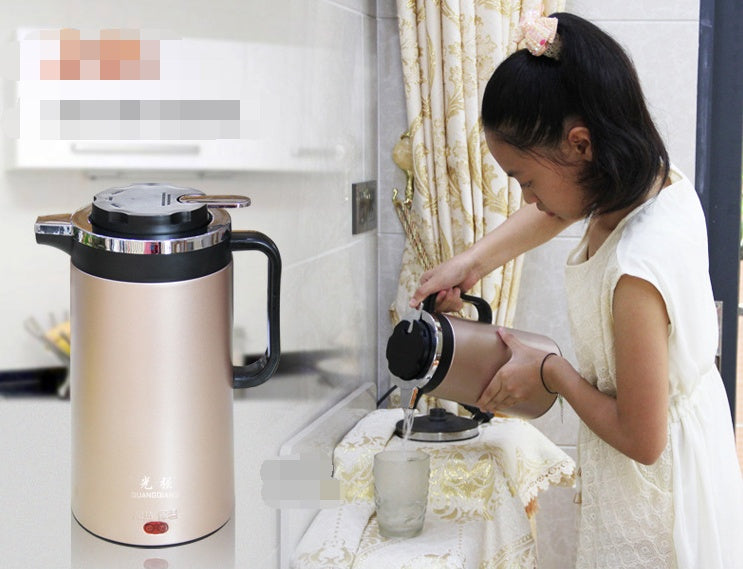 Compact Electric Kettle 2L Double Insulated Stainless Steel With Scale Window And Push Button Operation 1000W