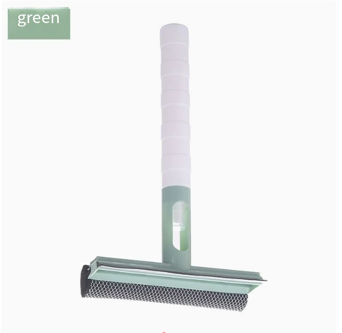 Glass cleaner spray bottle with double-sided wiper, green accent handle, window squeegee