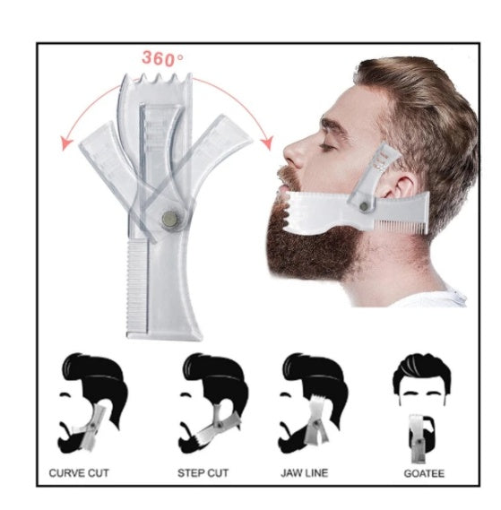 Multifunctional Men Beard Shaping Styling Template Comb Manual Rotating Shaving Built-in Combs