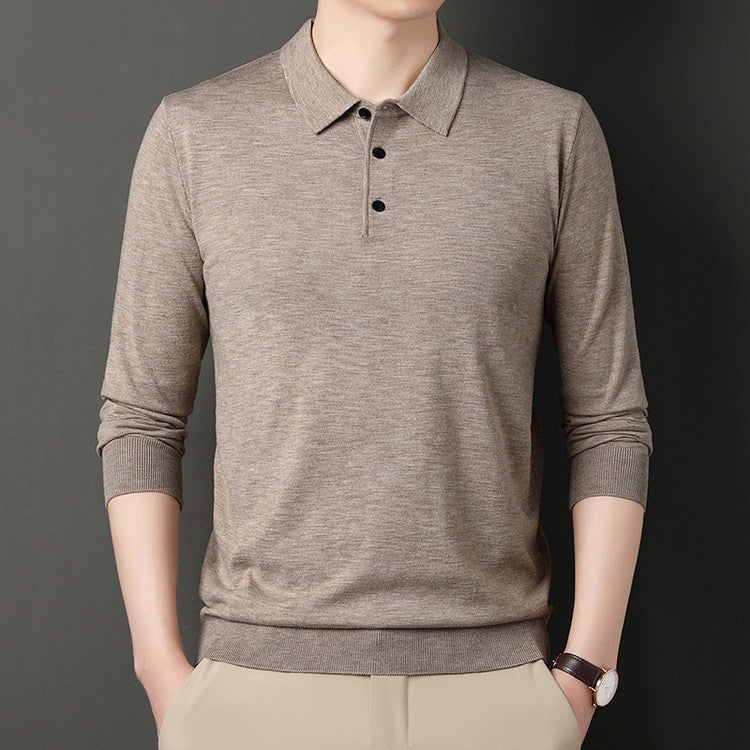 Spring And Autumn Men's Long Sleeves Base Shirt With Wool Top