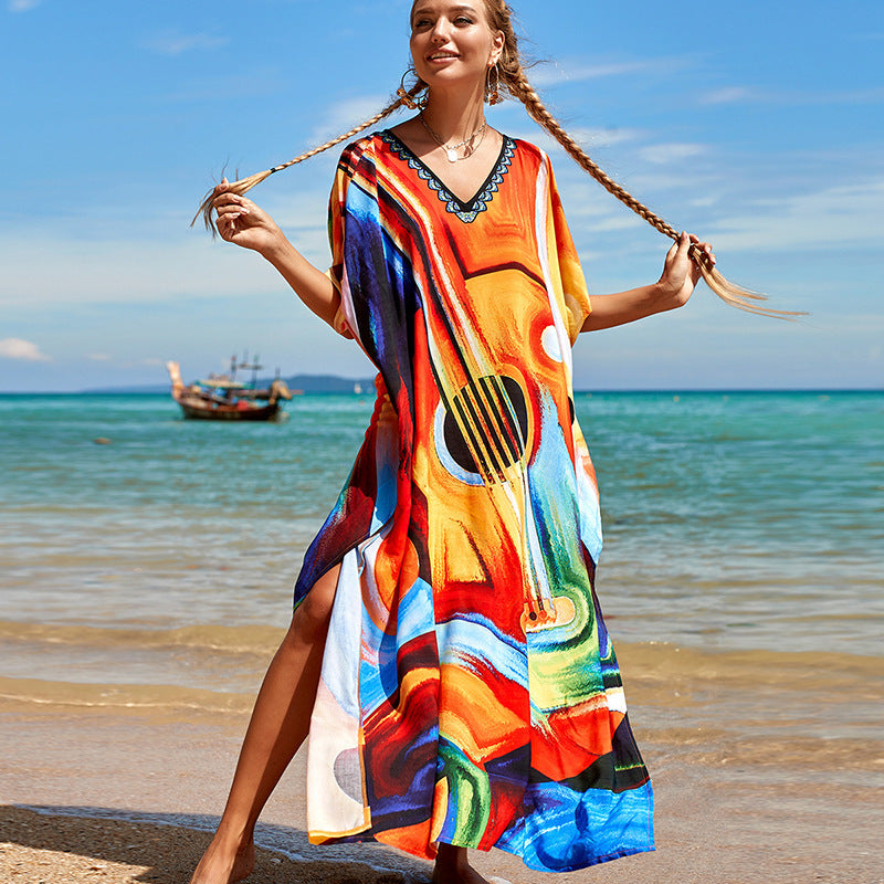 Rayon Print Bikini Swimsuit Cover Up Sun Shirt