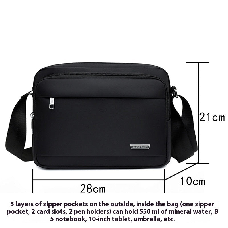 Men's Oxford Cloth Horizontal Multi Layer Messenger Bag For Business Wear Resistant Black