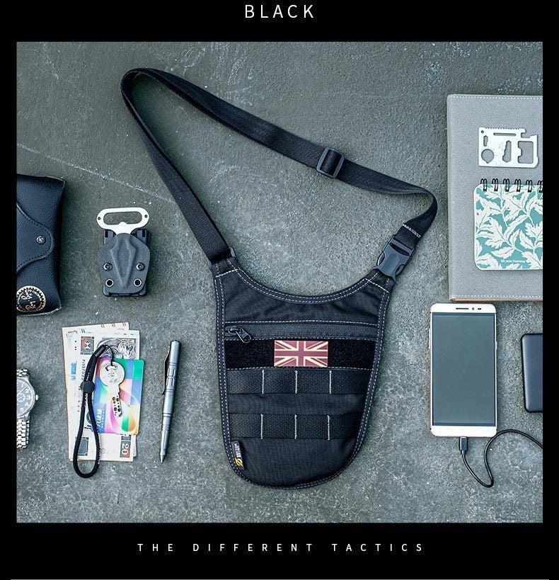 Underarm Invisible Shoulder Messenger Bag Anti Theft For Outdoor Sports Nylon Black