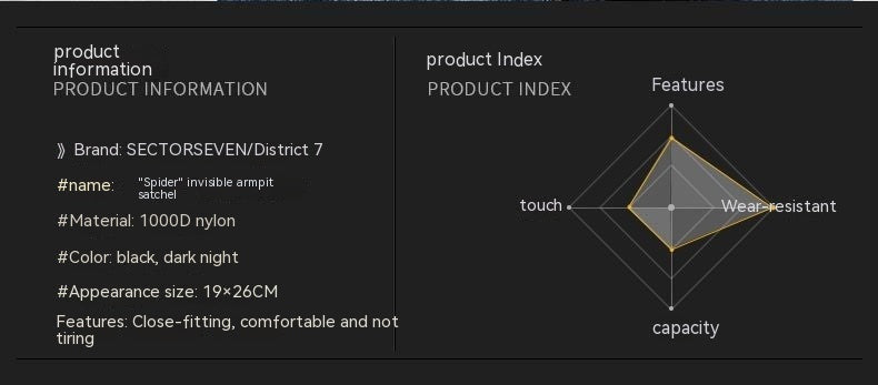 Underarm Invisible Shoulder Messenger Bag Anti Theft For Outdoor Sports Nylon Black