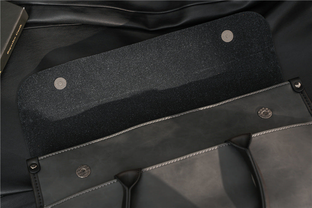 One Shoulder New Large Capacity Korean Style Portable Briefcase Shoulder Bag PU Leather For Business Travel Gray Coffee