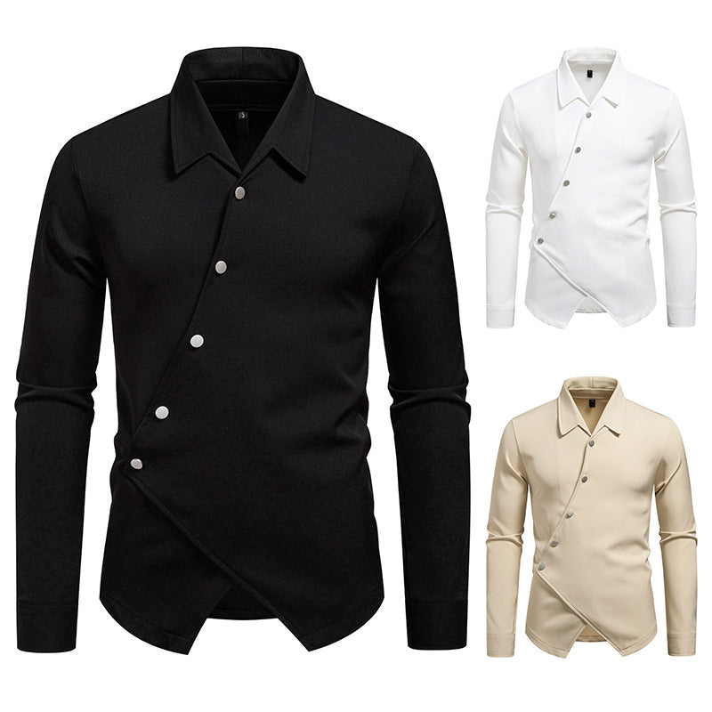 New High-end Men's Trendy Design Ruan Handsome Oblique Placket Shirt