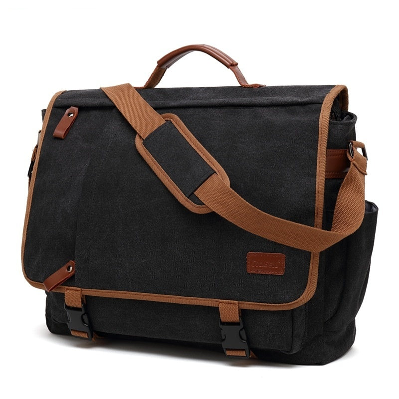 Men's Canvas Waterproof Large Capacity Shoulder Bag For 17 Inch Laptop Anti Theft Wear Resistant