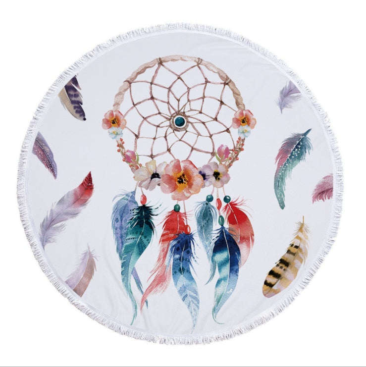 Dream net microfiber round beach towel Yoga pad with tassel