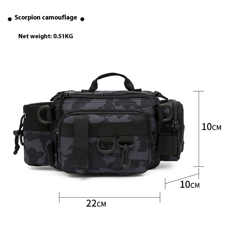 Multifunctional Fishing Rod Waist Bag Crossbody Backpack Canvas Camouflage 22x13cm