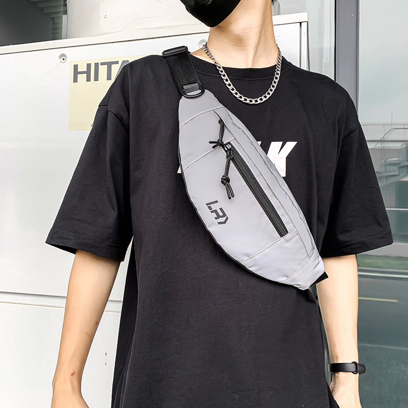 Reflective Crossbody Chest Bag For Cycling Breathable Oxford Cloth In Blue Or Gray