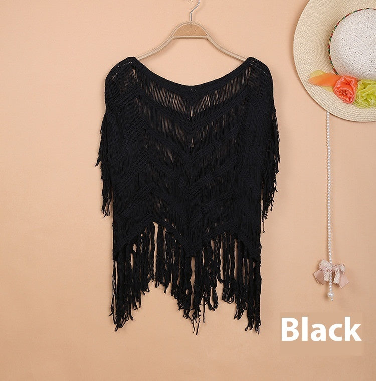 Bohemian Beach Cover-Up - Hand Crocheted Tassel Patchwork Top