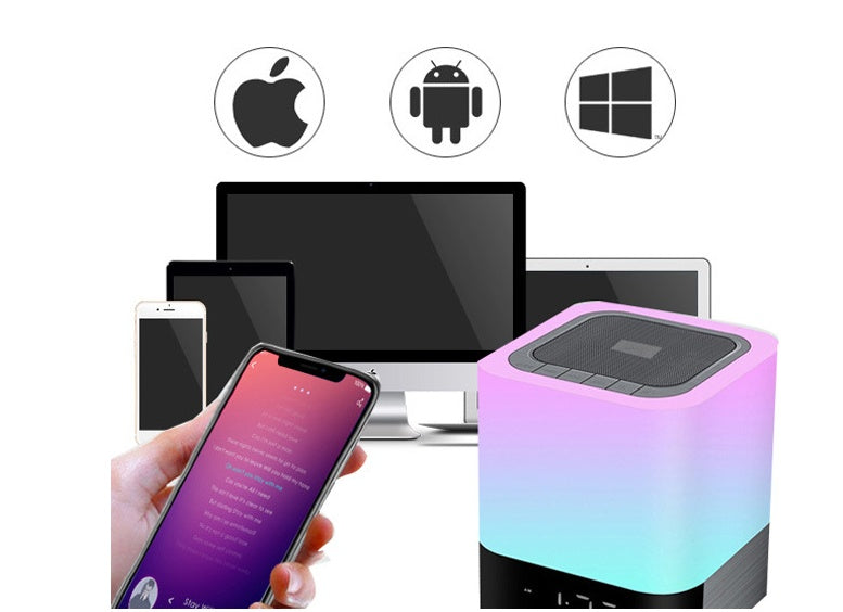Bluetooth Speaker With LED Night Light And Clock With Alarm Function Compact Size 100 By 100 By 112 Millimeters