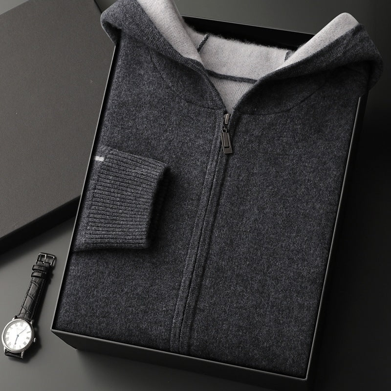 Autumn And Winter Men's Cashmere Thickened Half-high Collar Zipper Cardigan Sweater