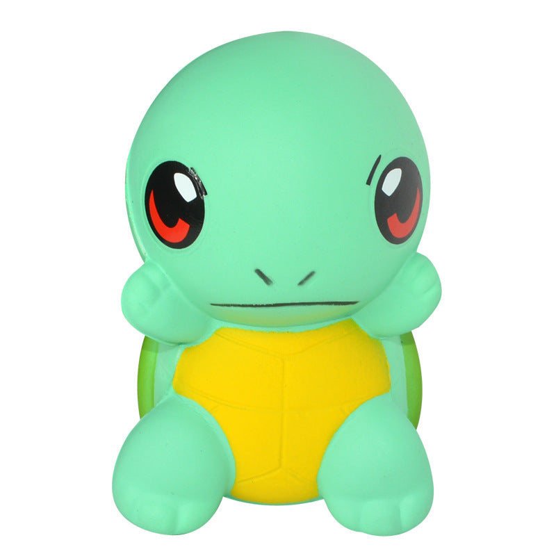 Green frog squishy toy with yellow belly and smiling face