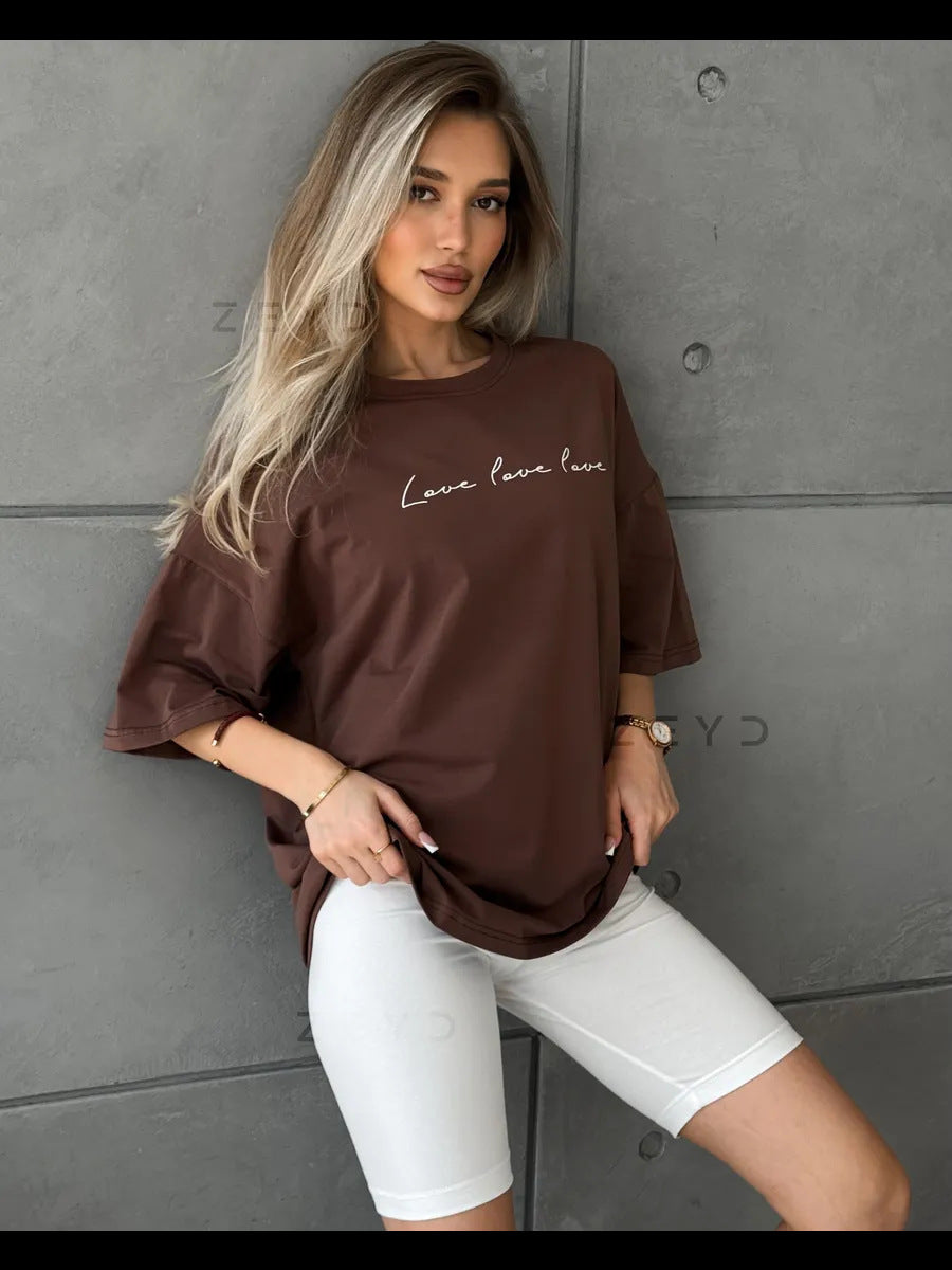 Commuter-sweet-letter-printed-cotton-short-sleeved-t-shirt