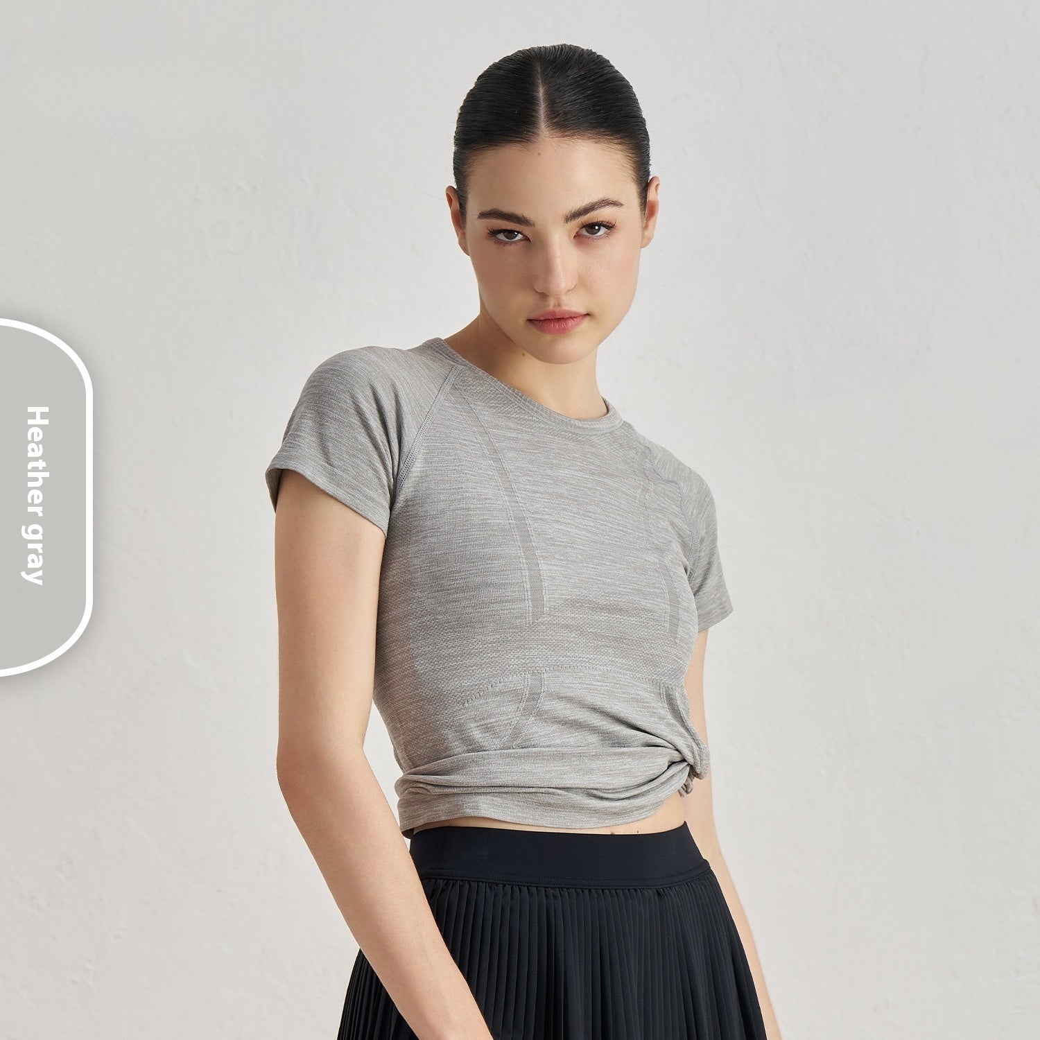 Seamless Antibacterial Nude Feel Slim Fit Yoga Jacket Short Sleeve Hip Length Elastic Breathable