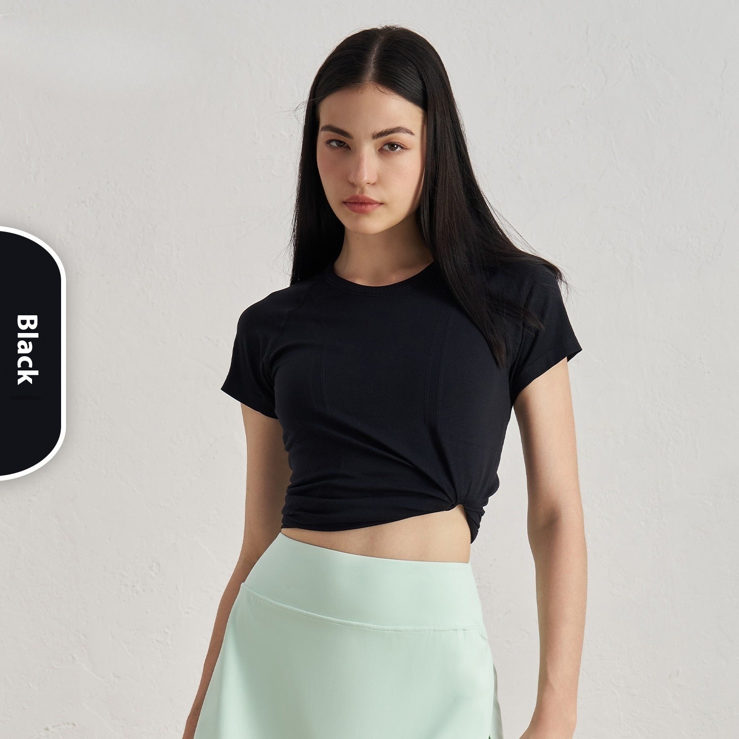 Seamless Antibacterial Nude Feel Slim Fit Yoga Jacket Short Sleeve Hip Length Elastic Breathable