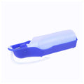 Blue portable dog water bottle with foldable bowl and pull cord