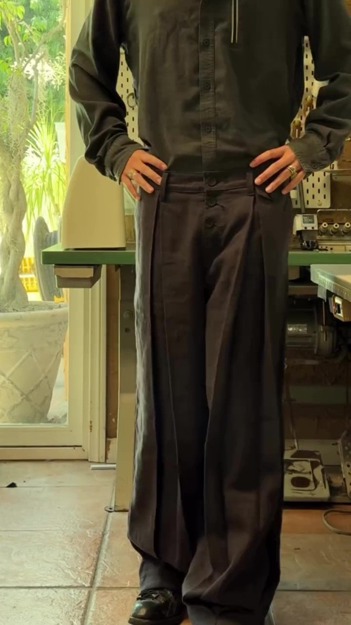 Casual Single-breasted Linen Wide-leg Pants