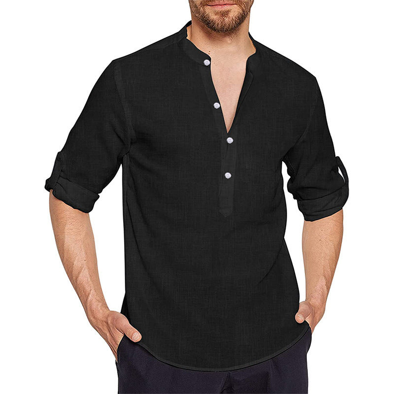 Youth Shoulder Sleeve Cotton And Linen Regular Shirt