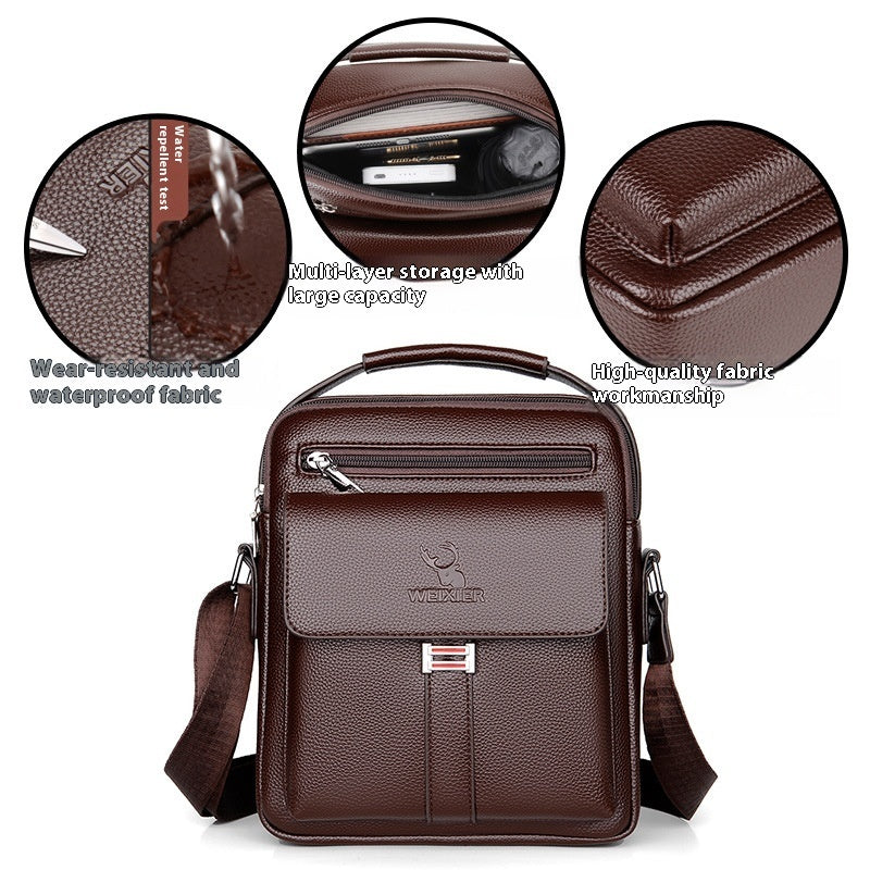 Men's Shoulder Bag Breathable Waterproof Wear Resistant for Business Travel in Black Brown Light Brown Dark Brown