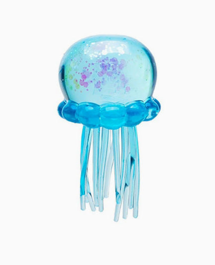 Blue octopus squishy toy with glossy head and long translucent tentacles