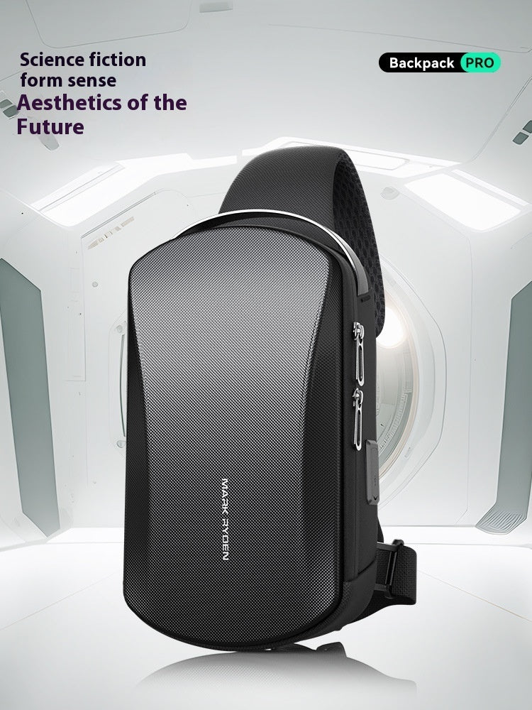 New Hard Shell Mens Waterproof PU Leather Shoulder Messenger Bag With USB Port Crossbody