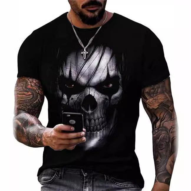 Printed Men's Short Sleeve Skull Head Round Neck T-shirt Hot Selling Short Sleeve