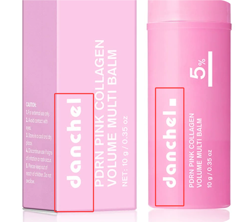 Pink collagen balm stick packaging, two outer carton views