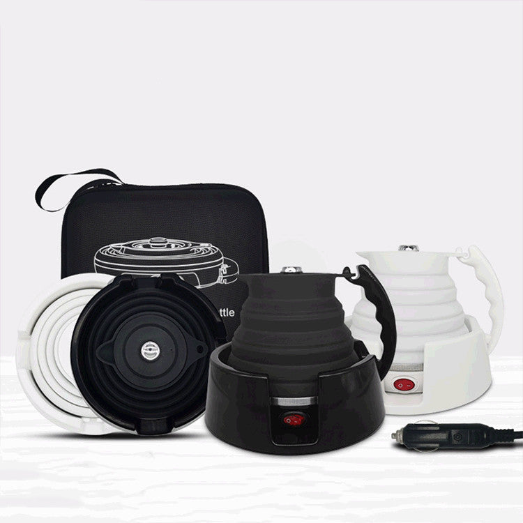Foldable Car Electric Kettle 12V 24V Portable 450ml Silicone White For Vehicle Travel