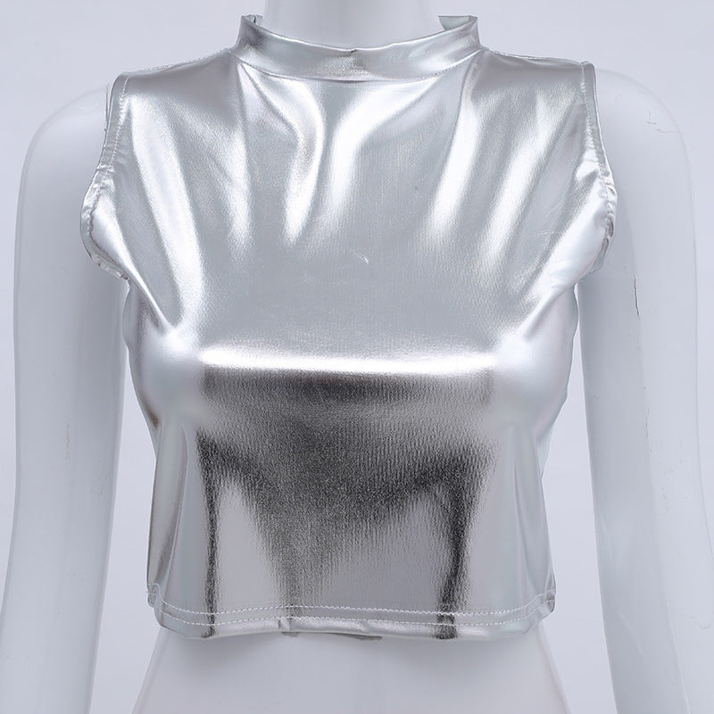 Turtleneck Sleeveless Top Nightclub Stage Performance Wear Women's Clothing
