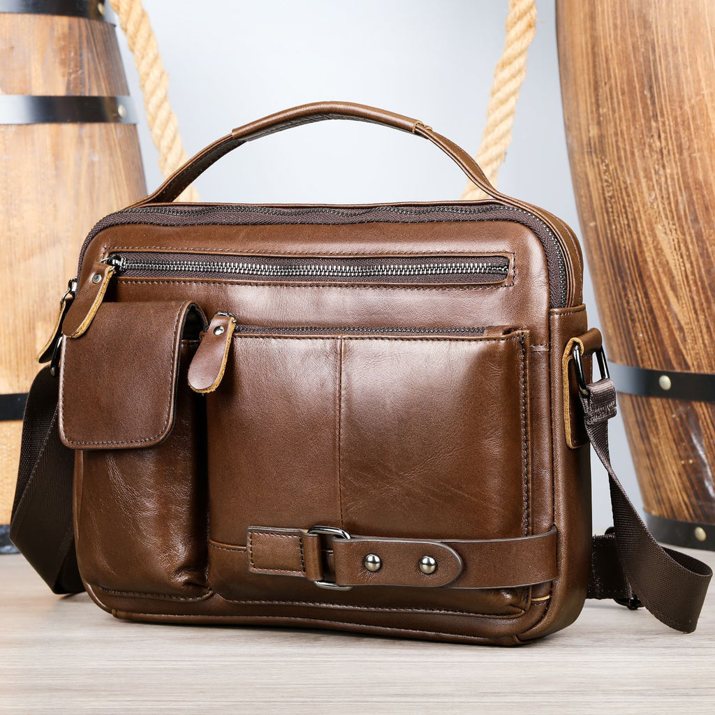 Men's High Sense Oil Wax Genuine Leather Messenger Bag For Business Travel And Daily Use