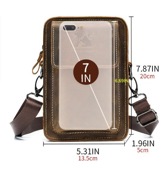 Mens Leather Belt Multi Functional Shoulder Messenger Bag Genuine First Layer Cowhide Wear Resistant Chain
