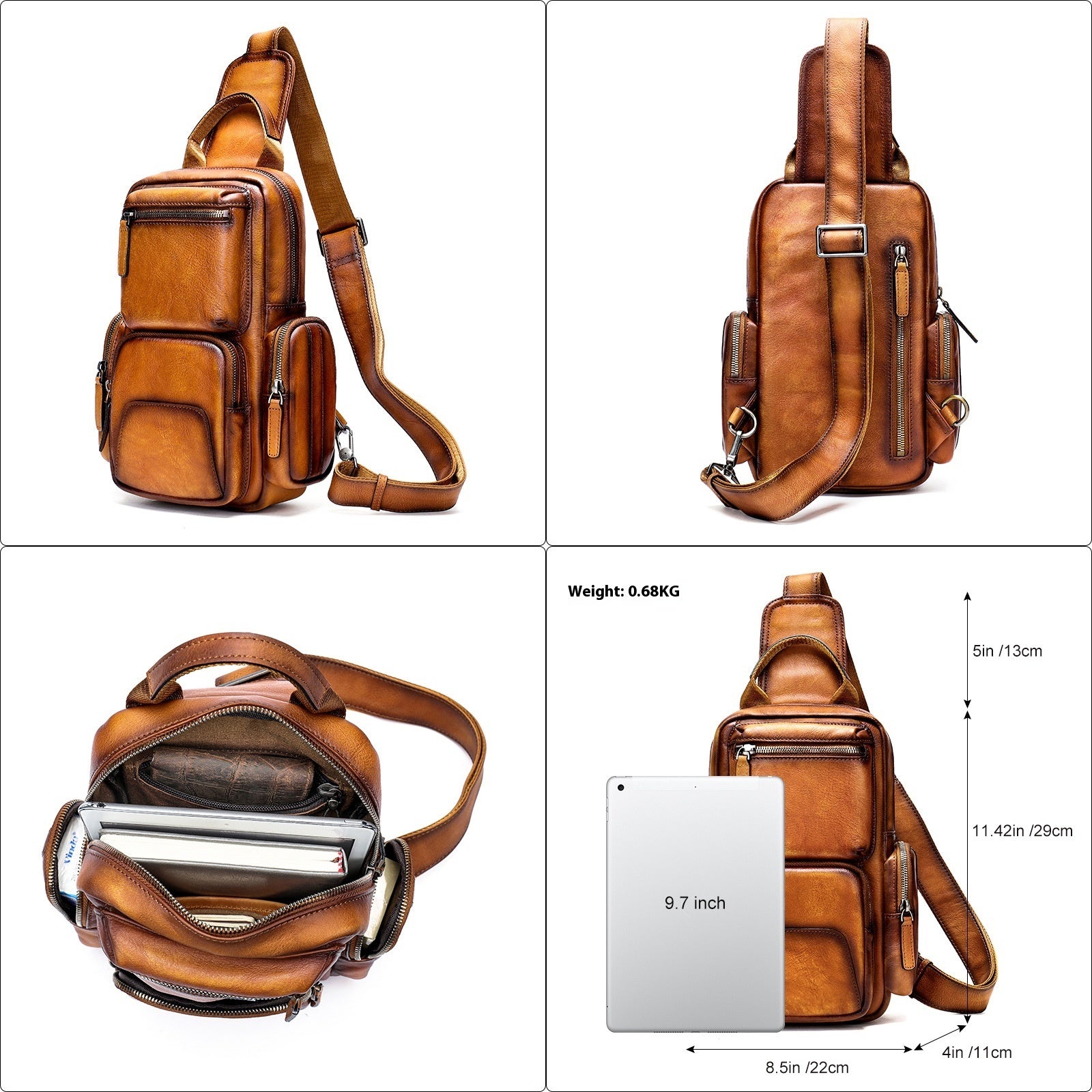 Men's Casual First Layer Cowhide Leather Chest Bag Small Travel Companion Urban Style