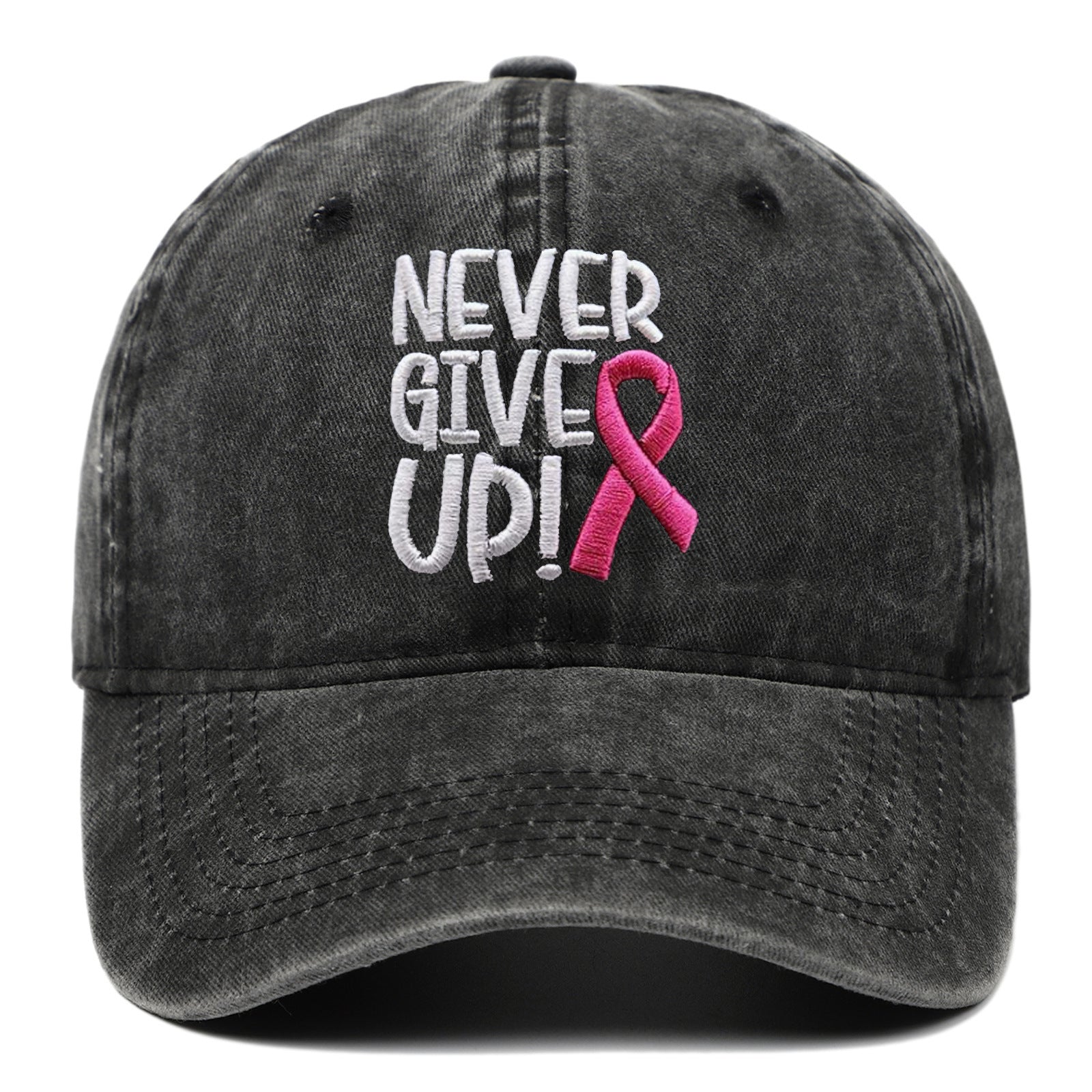Breast Ribbon Embroidered Peaked Cap Baseball