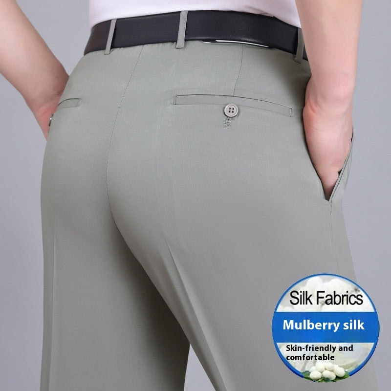 Men's Mulberry Silk Business Suit Pants - Wrinkle-Free Straight Leg