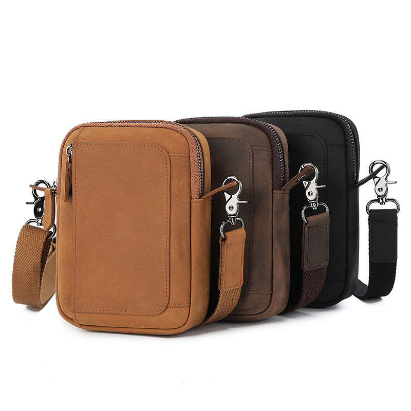 Men's One Shoulder Crossbody Bag Genuine Leather First Layer Cowhide Waterproof Phone Antibacterial Wear-Resistant